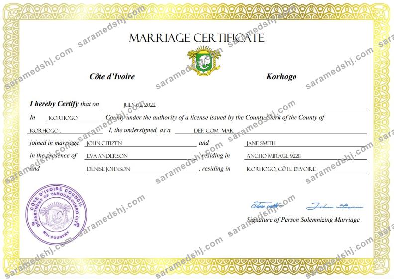 Cote d’Ivoire marriage certificate Word and PDF template